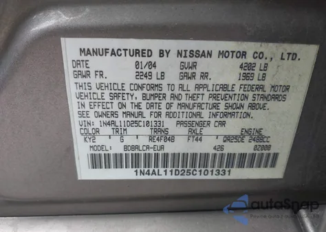 2005 Nissan Altima 2.5 S from USA, damaged, VIN 1N4AL11D25C101331